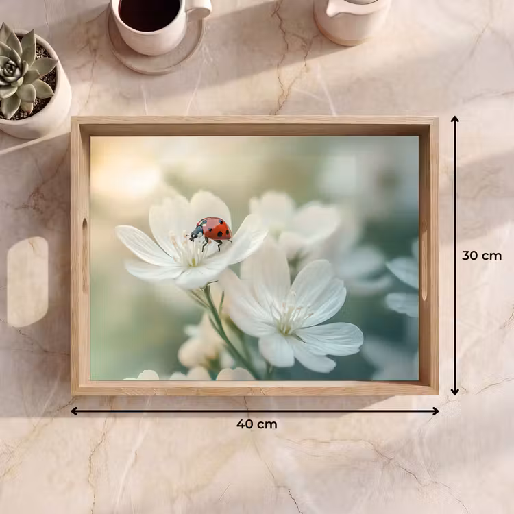 Lieveheersbeestje - Bloemen - Wit Dienblad Rechthoek middel -USP_Formaat