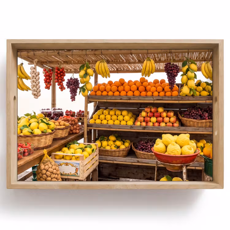 Tablett - Marktstand – Obst – Frisch - Marktkraam - Fruit - Vers Dienblad Rechthoek middel