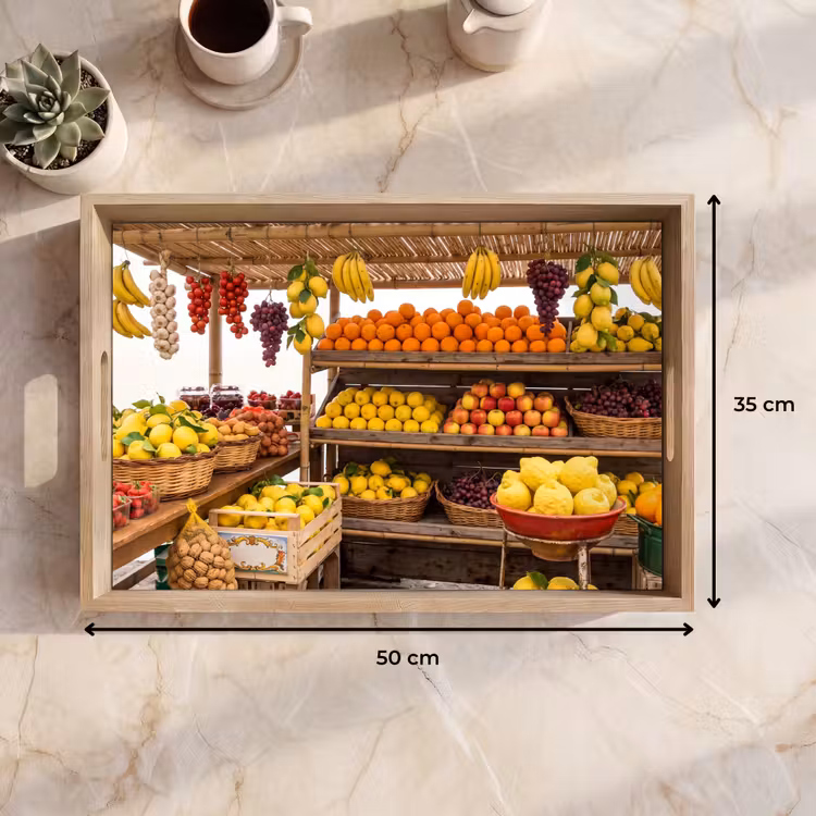 Tablett - Marktstand – Obst – Frisch - Marktkraam - Fruit - Vers Dienblad Rechthoek middel