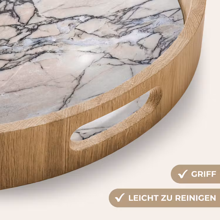 Marmer - Aderen - Patroon - Wit - Grijs Dienblad Rond middel -USP_HandgreepDE
