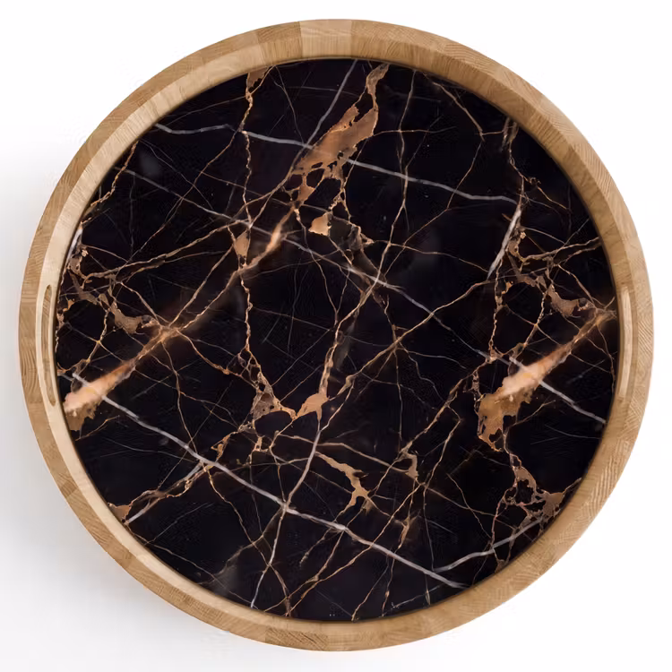 Marmer - Goud - Abstract - Zwart Dienblad Rond middel -z3d_shopping