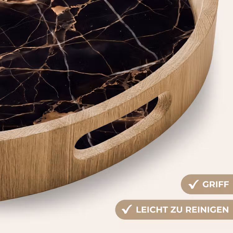 Marmer - Goud - Abstract - Zwart Dienblad Rond middel -USP_HandgreepDE
