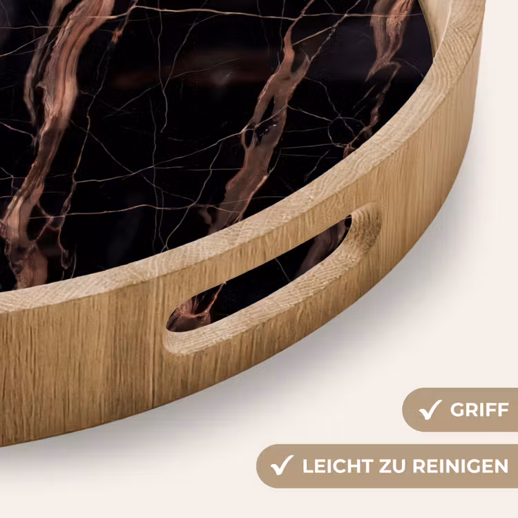 Marmer - Goud - Patroon - Luxe - Zwart Dienblad Rond middel -USP_HandgreepDE
