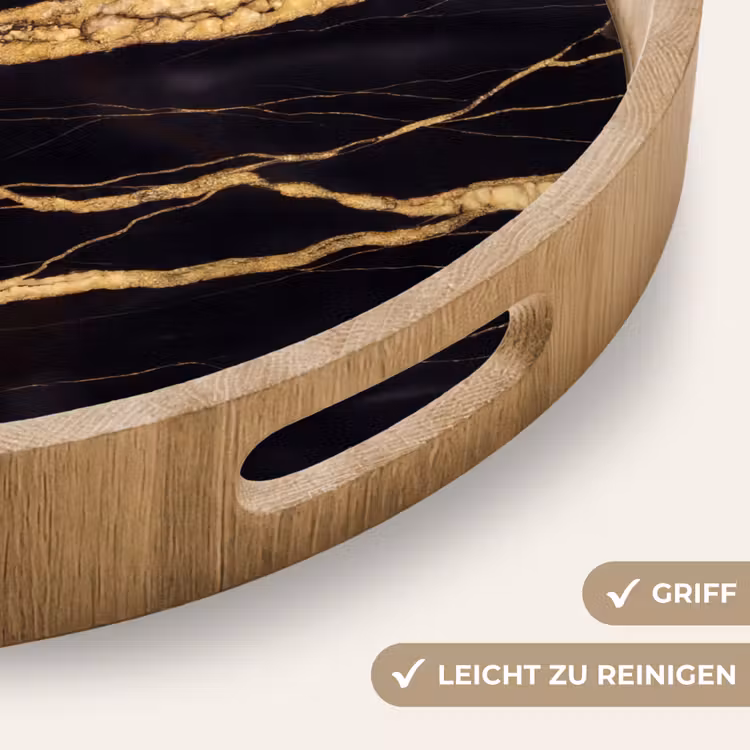 Marmer - Goud - Textuur - Abstract - Zwart Dienblad Rond middel -USP_HandgreepDE