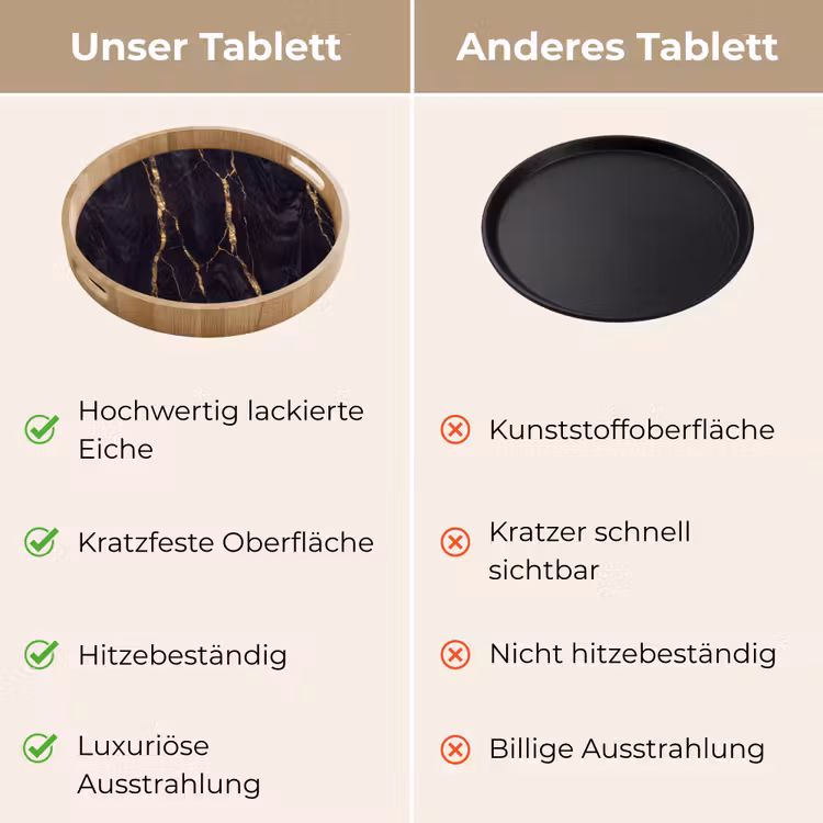 Marmer - Gouden aders - Abstract - Zwart Dienblad Rond middel -USP_VergelijkingDE