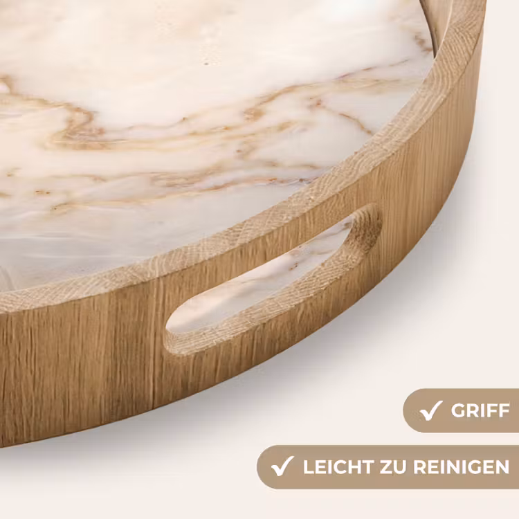 Marmer - Ader - Abstract - Wit - Goud Dienblad Rond middel -USP_HandgreepDE