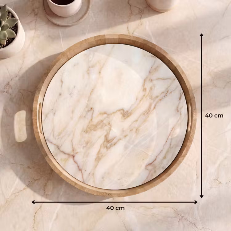 Marmer - Ader - Abstract - Wit - Goud Dienblad Rond middel -USP_Formaat
