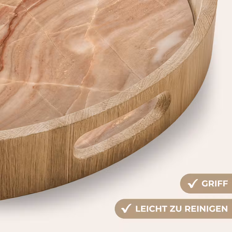 Marmer - Ader - Natuur - Abstract - Beige Dienblad Rond middel -USP_HandgreepDE
