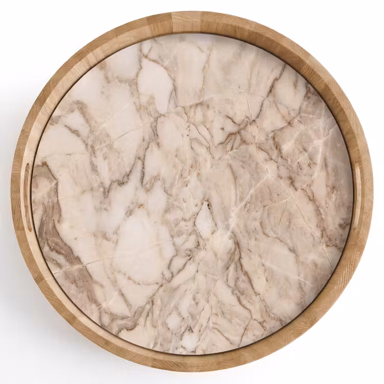 Marmer - Aderen - Textuur - Beige - Modern Dienblad Rond middel -z3d_shopping