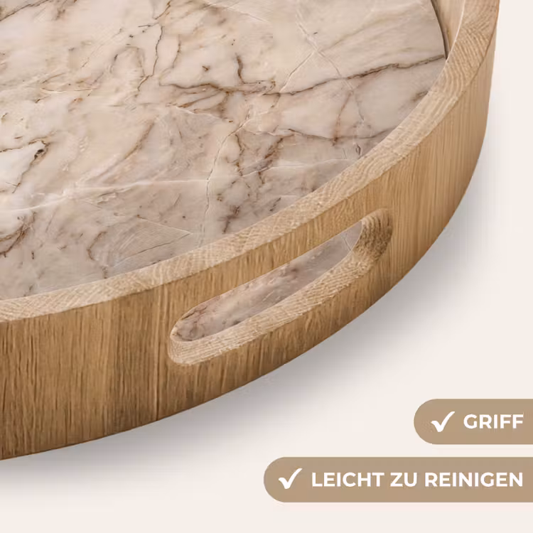 Marmer - Aderen - Textuur - Beige - Modern Dienblad Rond middel -USP_HandgreepDE