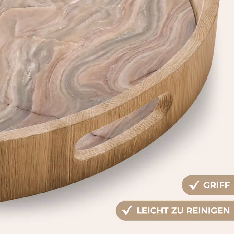Marmer - Patroon - Abstract - Beige - Groen Dienblad Rond middel -USP_HandgreepDE