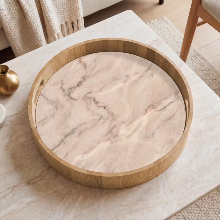 Marmer - Patroon - Abstract - Modern - Beige Dienblad Rond middel -sfeer1