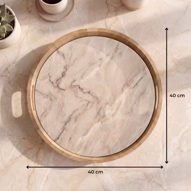Marmer - Patroon - Abstract - Modern - Beige Dienblad Rond middel -USP_Formaat