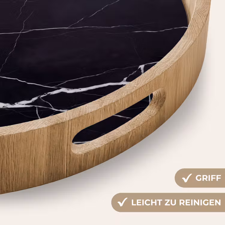 Marmer - Patroon - Abstract - Modern - Zwart Dienblad Rond middel -USP_HandgreepDE