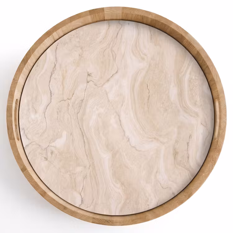 Marmer - Patroon - Beige - Steen - Abstract Dienblad Rond middel -z3d_shopping