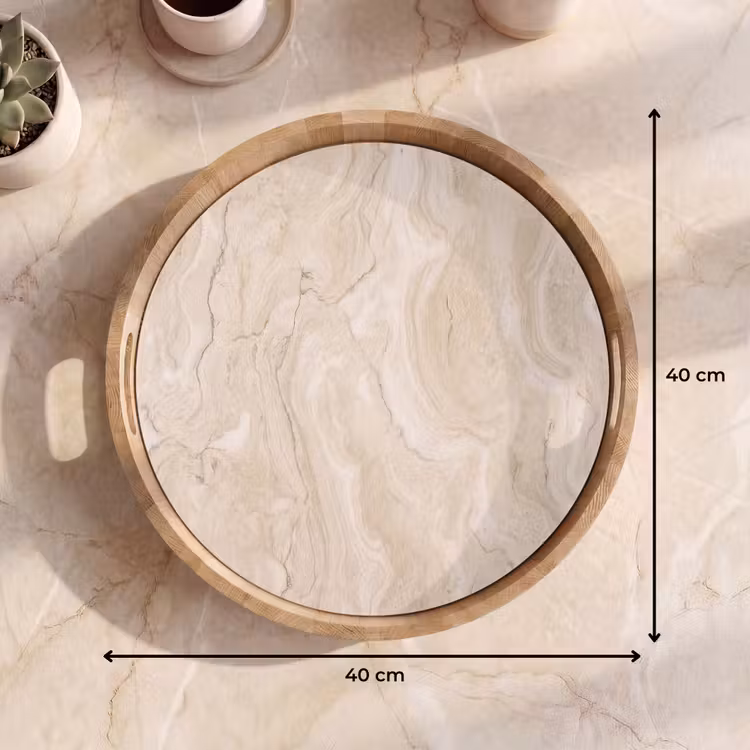 Marmer - Patroon - Beige - Steen - Abstract Dienblad Rond middel -USP_Formaat