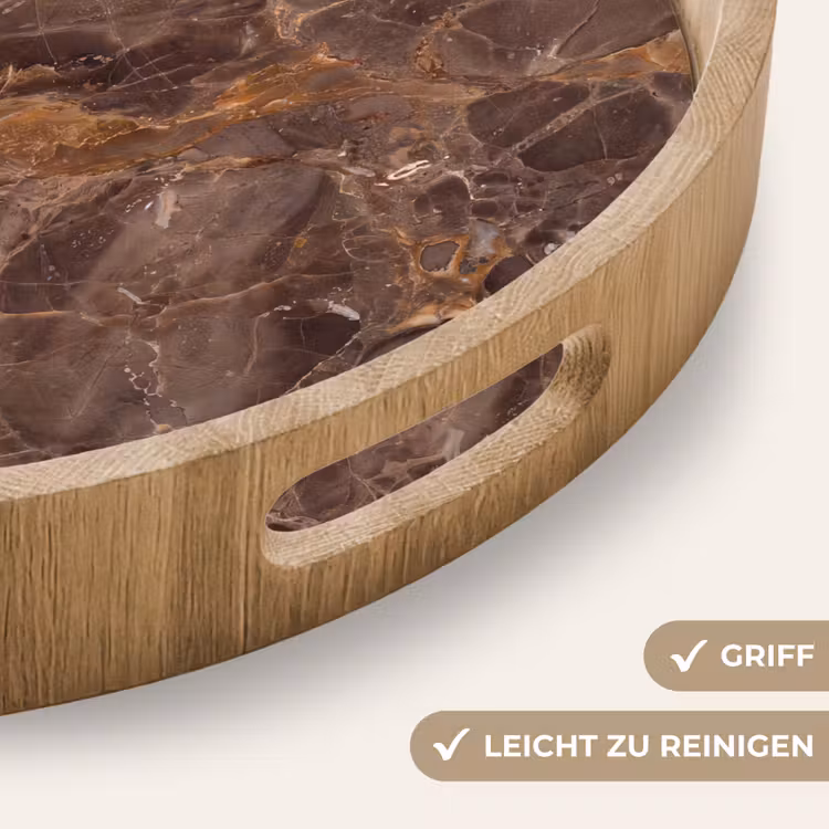 Marmer - Patroon - Natuur - Bruin - Goud Dienblad Rond middel -USP_HandgreepDE