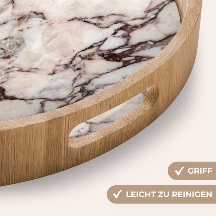 Marmer - Textuur - Abstract - Wit - Bruin Dienblad Rond middel -USP_HandgreepDE