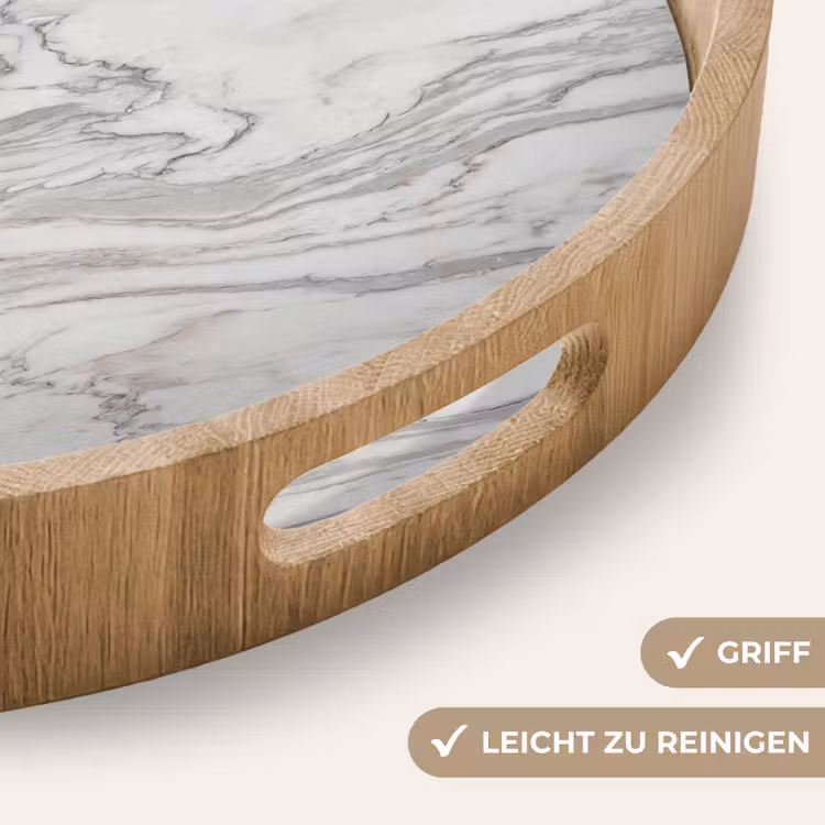 Marmer - Wit - Grijs - Structuur - Modern Dienblad Rond middel -USP_HandgreepDE