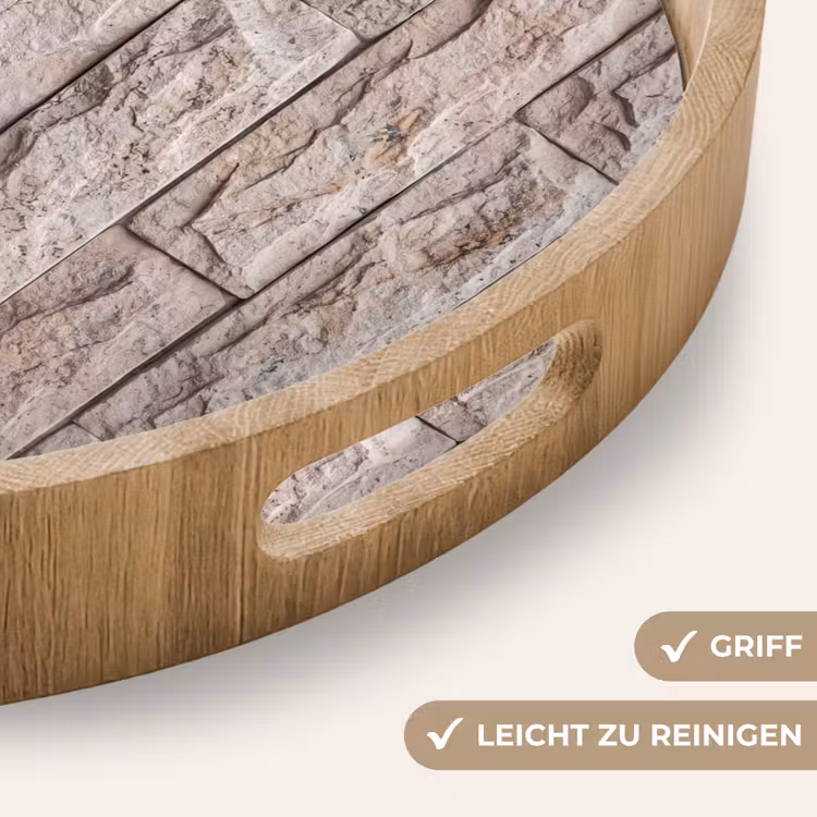 Muur - Steen - Ruw - Beige - Textuur Dienblad Rond middel -USP_HandgreepDE