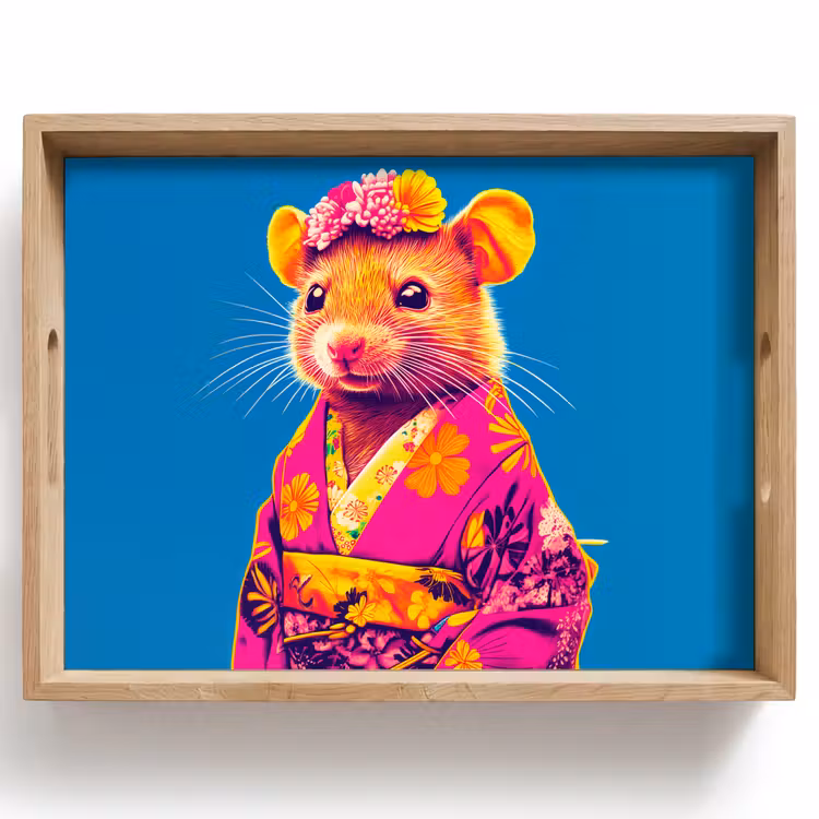 Muis - Kimono - Bloemen - Blauw Dienblad Rechthoek middel -z3d_shopping