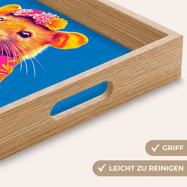 Muis - Kimono - Bloemen - Blauw Dienblad Rechthoek middel -USP_HandgreepDE