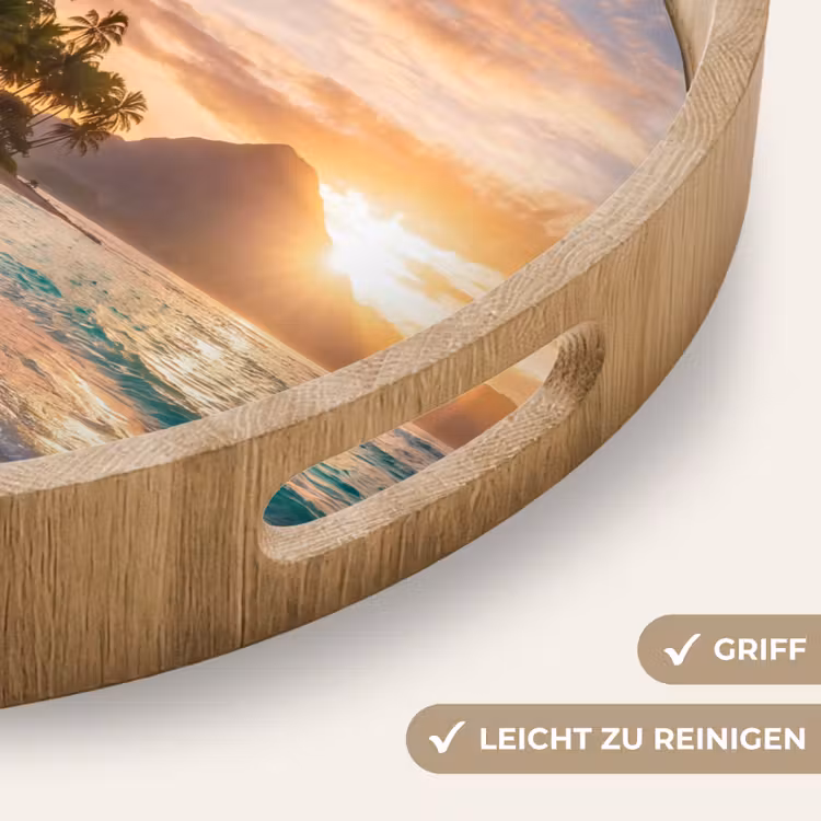 Zee - Berg - Landschap - Tropisch - Goud Dienblad Rond middel -USP_HandgreepDE