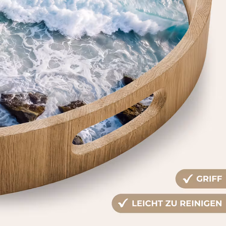 Zee - Golf - Strand - Natuur - Blauw Dienblad Rond middel -USP_HandgreepDE