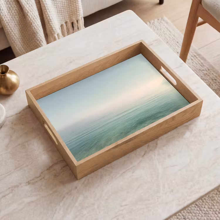 Zee - Horizon - Blauw - Mist Dienblad Rechthoek middel -sfeer1