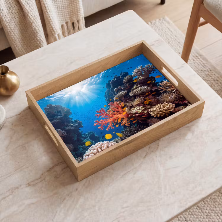 Zee - Koraalrif - Natuur - Levendig - Blauw Dienblad Rechthoek middel -sfeer1