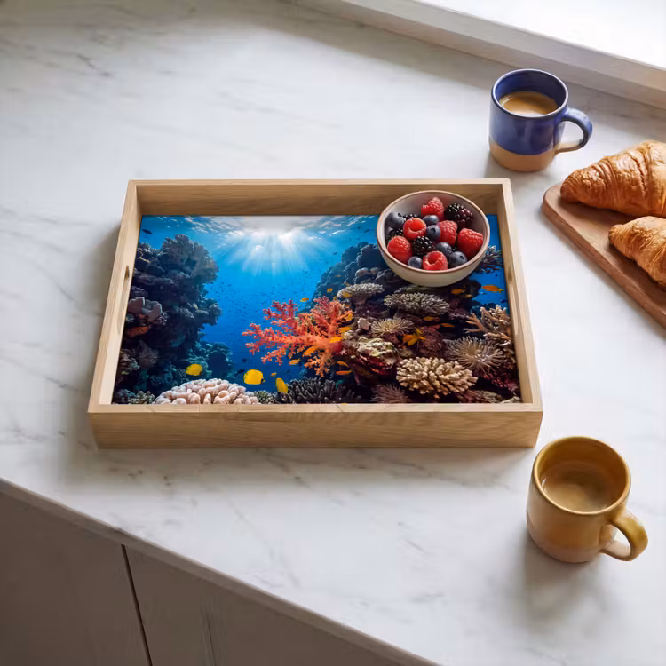 Zee - Koraalrif - Natuur - Levendig - Blauw Dienblad Rechthoek middel -sfeer2