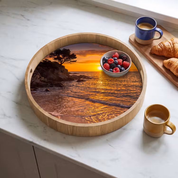 Zee - Kust - Zonsondergang - Natuur - Oranje Dienblad Rond middel -sfeer2