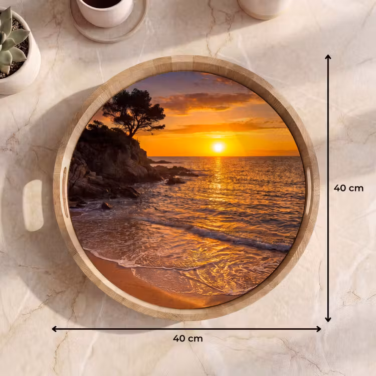 Zee - Kust - Zonsondergang - Natuur - Oranje Dienblad Rond middel -USP_Formaat