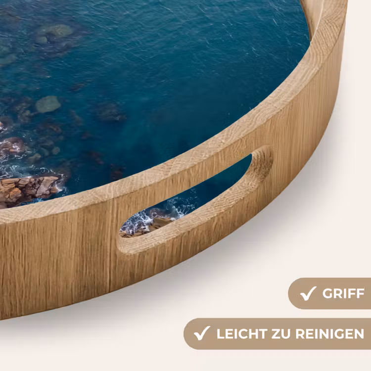 Zee - Kustlijn - Natuur - Abstract - Blauw Dienblad Rond middel -USP_HandgreepDE