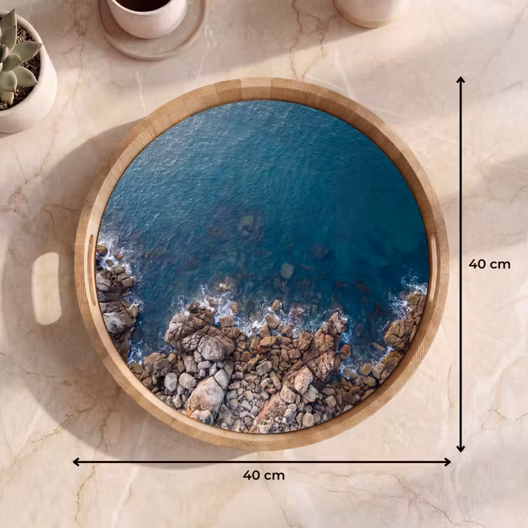 Zee - Kustlijn - Natuur - Abstract - Blauw Dienblad Rond middel -USP_Formaat