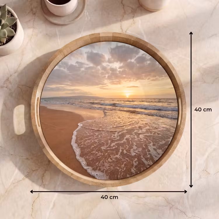 Zee - Kustlijn - Wolken - Landschap - Oranje Dienblad Rond middel -USP_Formaat