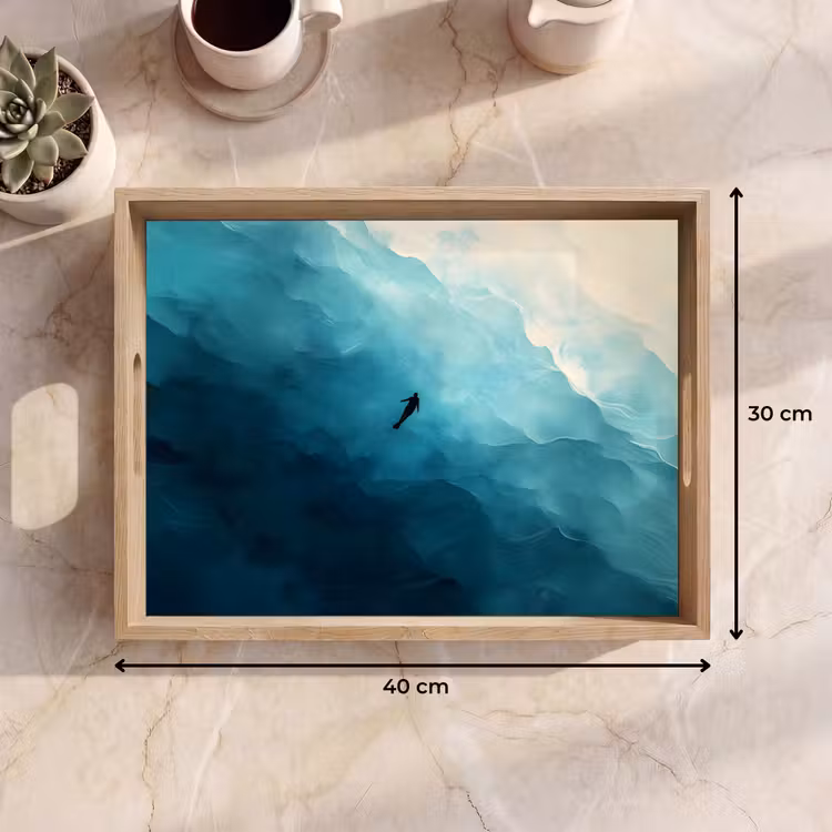 Zee - Silhouet - Abstract - Blauw Dienblad Rechthoek middel -USP_Formaat