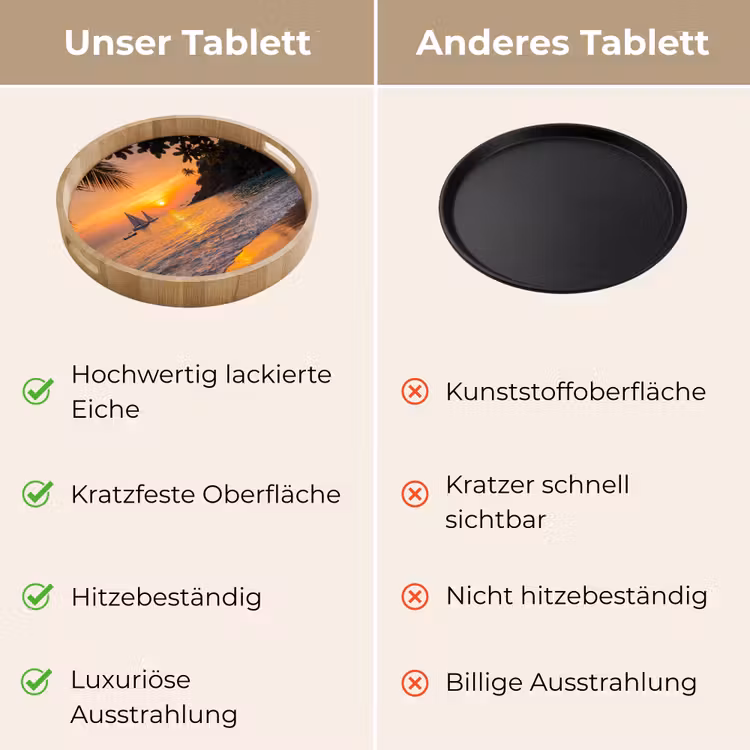 Zee - Zonsondergang - Boot - Natuur - Oranje Dienblad Rond middel -USP_VergelijkingDE