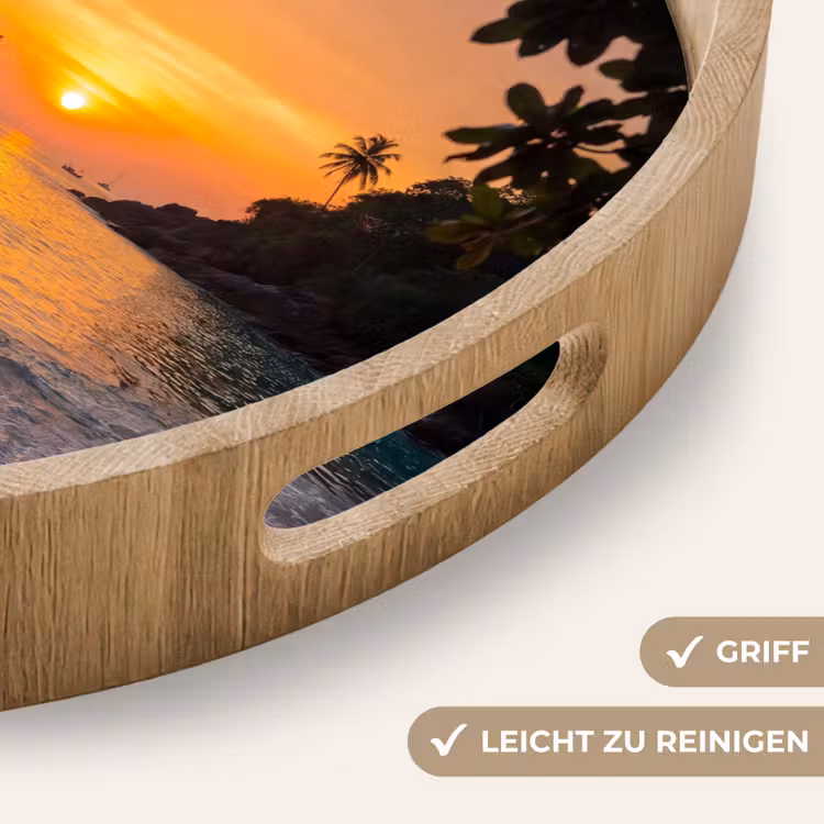 Zee - Zonsondergang - Boot - Natuur - Oranje Dienblad Rond middel -USP_HandgreepDE