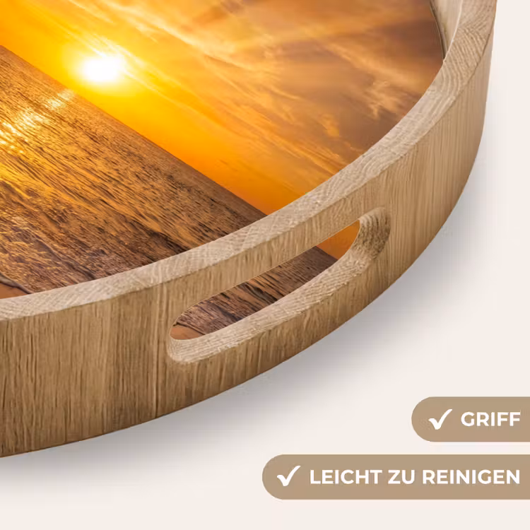 Zee - Zonsondergang - Golven - Kust - Oranje Dienblad Rond middel -USP_HandgreepDE