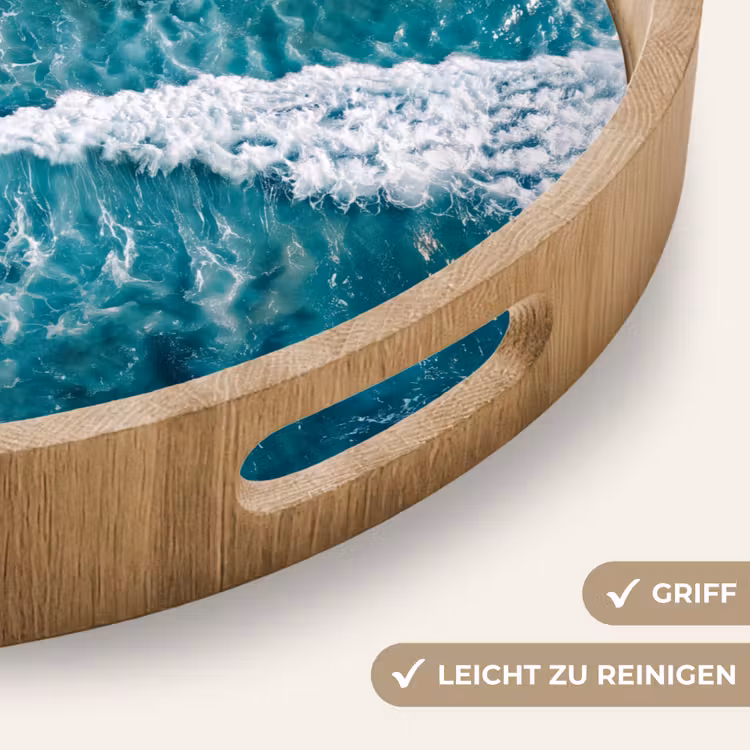 Zee - Strand - Golven - Natuur - Blauw Dienblad Rond middel -USP_HandgreepDE