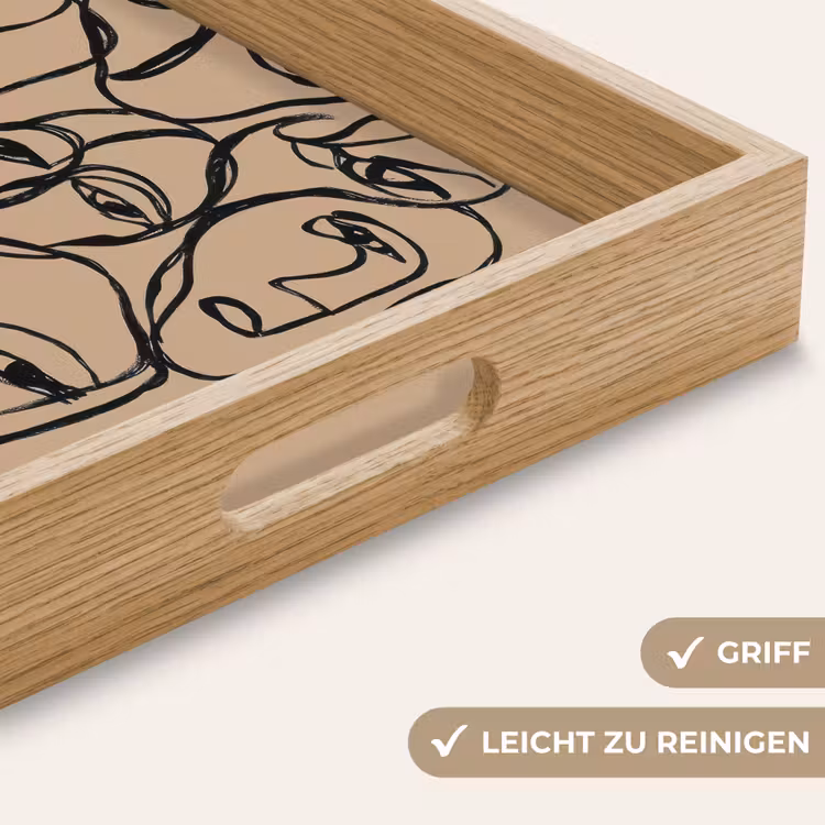 Gezichtenzee - Lijntekening - Abstract Dienblad Rechthoek middel -USP_HandgreepDE