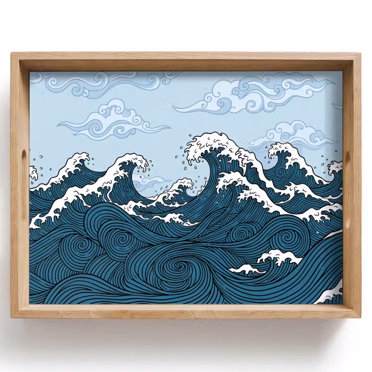Zee - Golven - Japans - Natuur - Blauw Dienblad Rechthoek middel -z3d_shopping