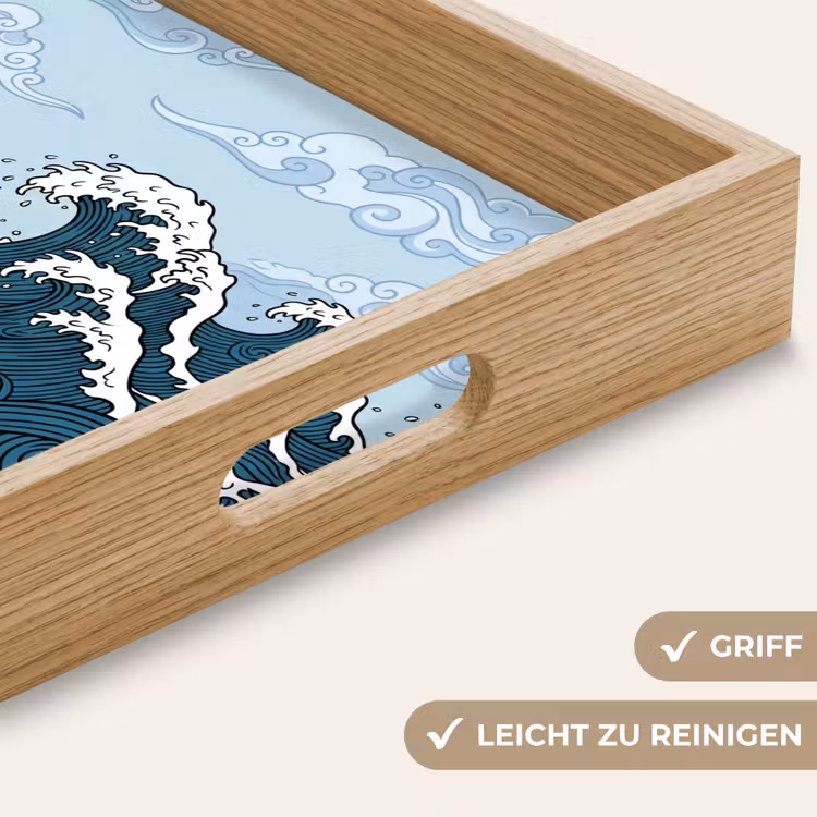 Zee - Golven - Japans - Natuur - Blauw Dienblad Rechthoek middel -USP_HandgreepDE