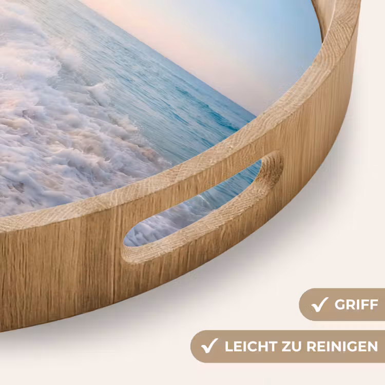 Zee - Golven - Strand - Natuur - Wit Dienblad Rond middel -USP_HandgreepDE