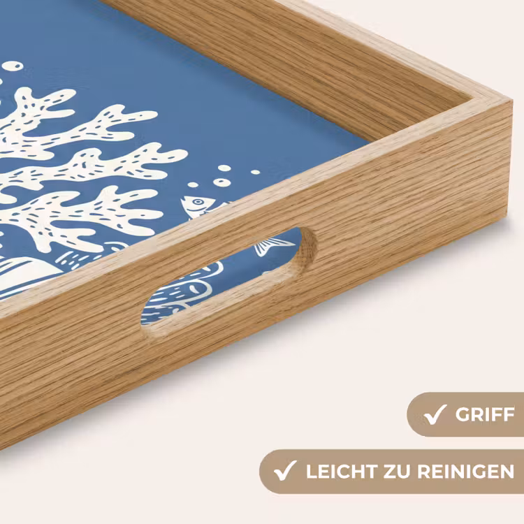 Zeeleven - Koraal - Schelp - Vis - Illustratie - Onderwater Dienblad Rechthoek middel -USP_HandgreepDE