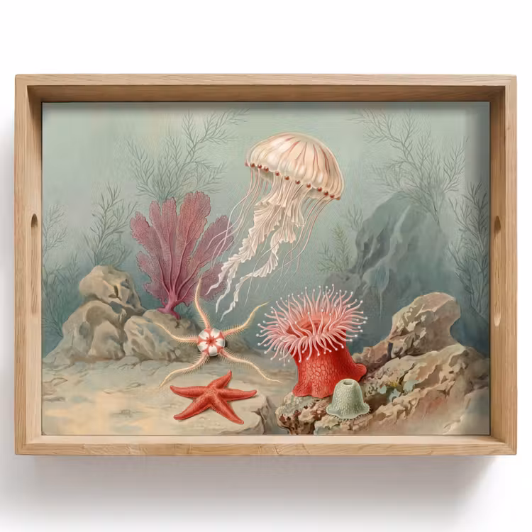 Zeeleven - Kwal - Onderwater - Illustratie - Beige Dienblad Rechthoek middel -z3d_shopping