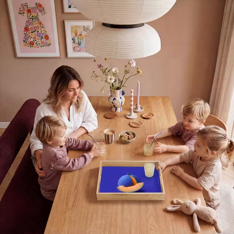 Meloen - Blauw - Oranje - Kunstzinnig Dienblad Rechthoek middel -sfeer4