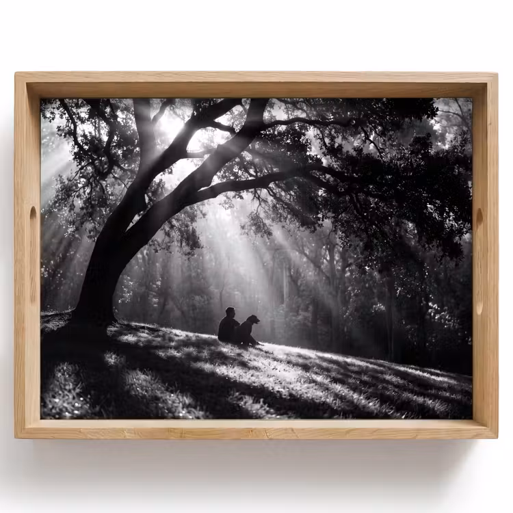Mens - Hond - Natuur - Zwart-wit - Silhouet Dienblad Rechthoek middel -z3d_shopping