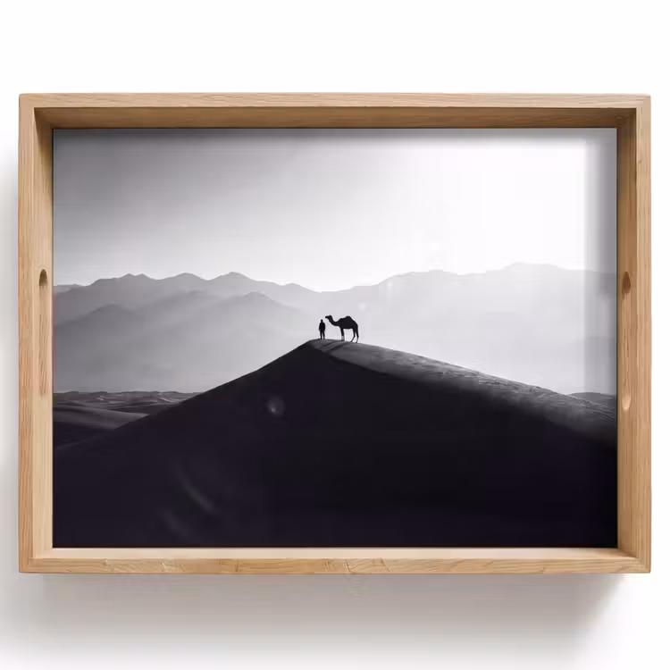 Mens - Kameel - Zandduin - Natuur - Monochroom Dienblad Rechthoek middel -z3d_shopping